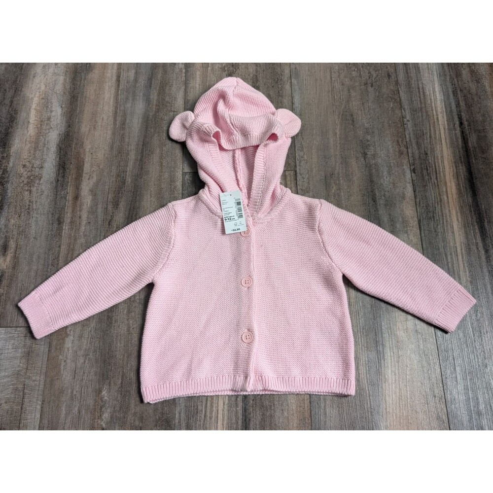 Baby Girls Bear Cardigan Pink Hooded Sweater Size 9-12 months